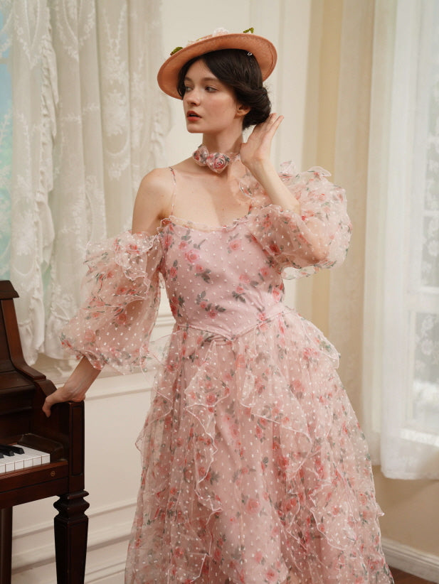 Blushing Rose Ruffle Chiffon Dress