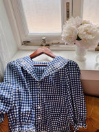 Navy Gingham Lace Collar Pajama Set