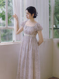 Lavender Bloom Embroidered Waist Dress