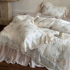 Vintage Rose Lace Trim Bedding Set