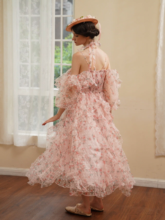 Blushing Rose Ruffle Chiffon Dress