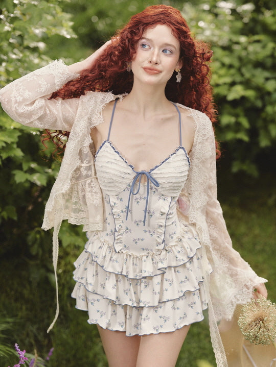 Blue Ribbon Picnic Ruffle Mini Dress
