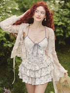 Blue Ribbon Picnic Ruffle Mini Dress