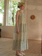 Pastel Green Floral Two-Piece Set – Sheer Cardigan & Tiered Dress