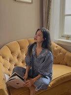 Navy Gingham Lace Collar Pajama Set