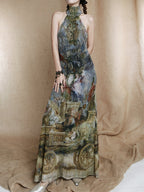 Baroque Allegory Halter Maxi Dress