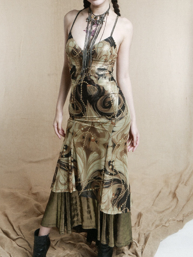 Baroque Pearl Metallic Slip Dress