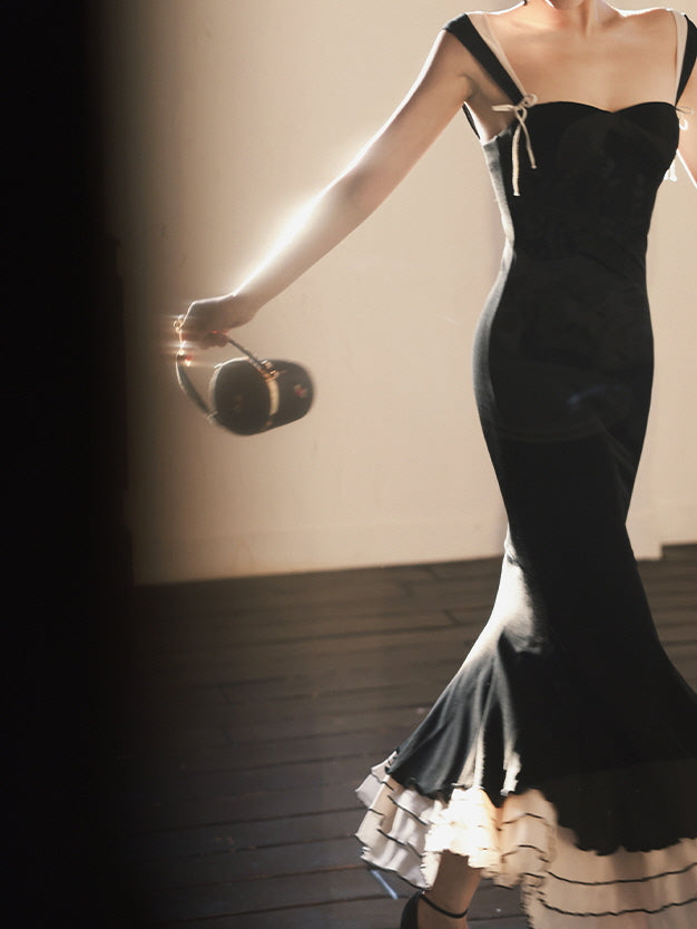 Midnight Elegance Tiered Hem Dress