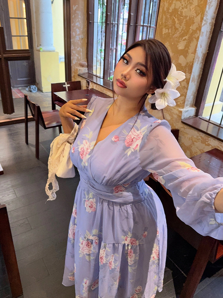 Lavender Rose Garden Chiffon Dress