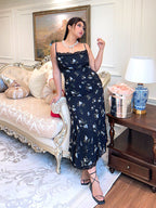 Midnight Bloom Lace Trim Floral Dress