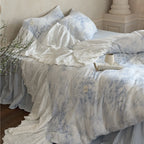 Watercolor Blue Lace Ruffle Bedding Set
