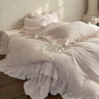 Pink Rose Embroidered Ruffle Bedding Set
