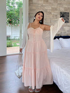 Blush Ribbon-Tie Tiered Dress
