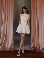 White Ribbon-Shoulder Mini Dress