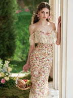 Floral Lace Off-Shoulder Corset Top & Skirt