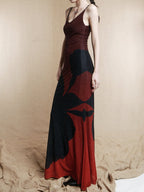 Crimson Shadow Bloom Slip Dress