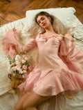 Rosy Flare Sleeve Coquette Dress