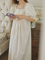 Square Neck Pintuck Cotton Nightgown