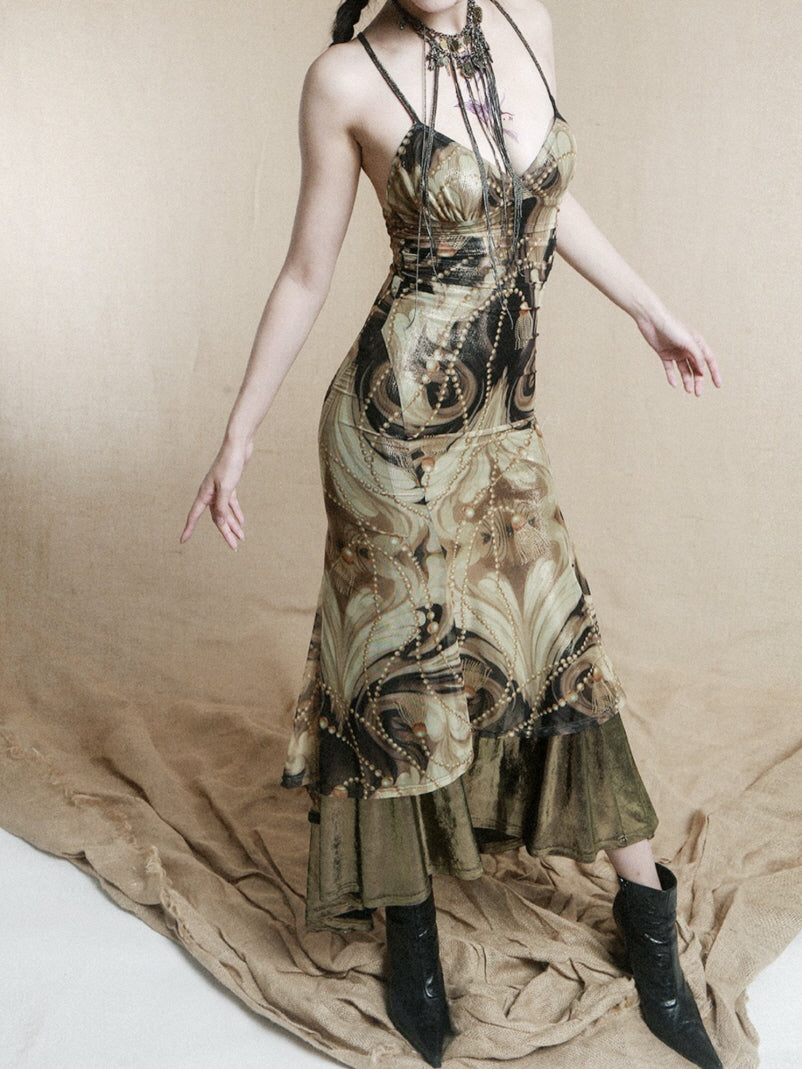 Baroque Pearl Metallic Slip Dress
