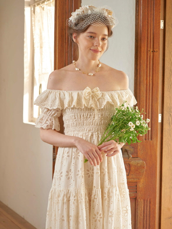 Ruffle Neckline Vintage Daisy Garden Dress