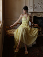 Lemon Bloom Backless Maxi Dress
