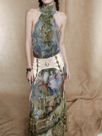 Baroque Allegory Halter Maxi Dress