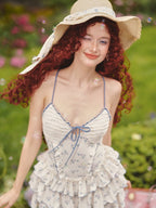 Blue Ribbon Picnic Ruffle Mini Dress