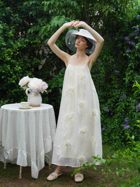 Ivory Feather Bloom Slip Dress