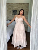 Blush Ribbon-Tie Tiered Dress