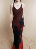 Crimson Shadow Bloom Slip Dress