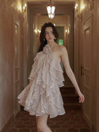 Blush Rose Ruffle Halter Dress