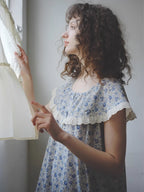 Blue Blossom Ruffle Cotton Nightgown