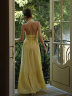 Lemon Bloom Backless Maxi Dress