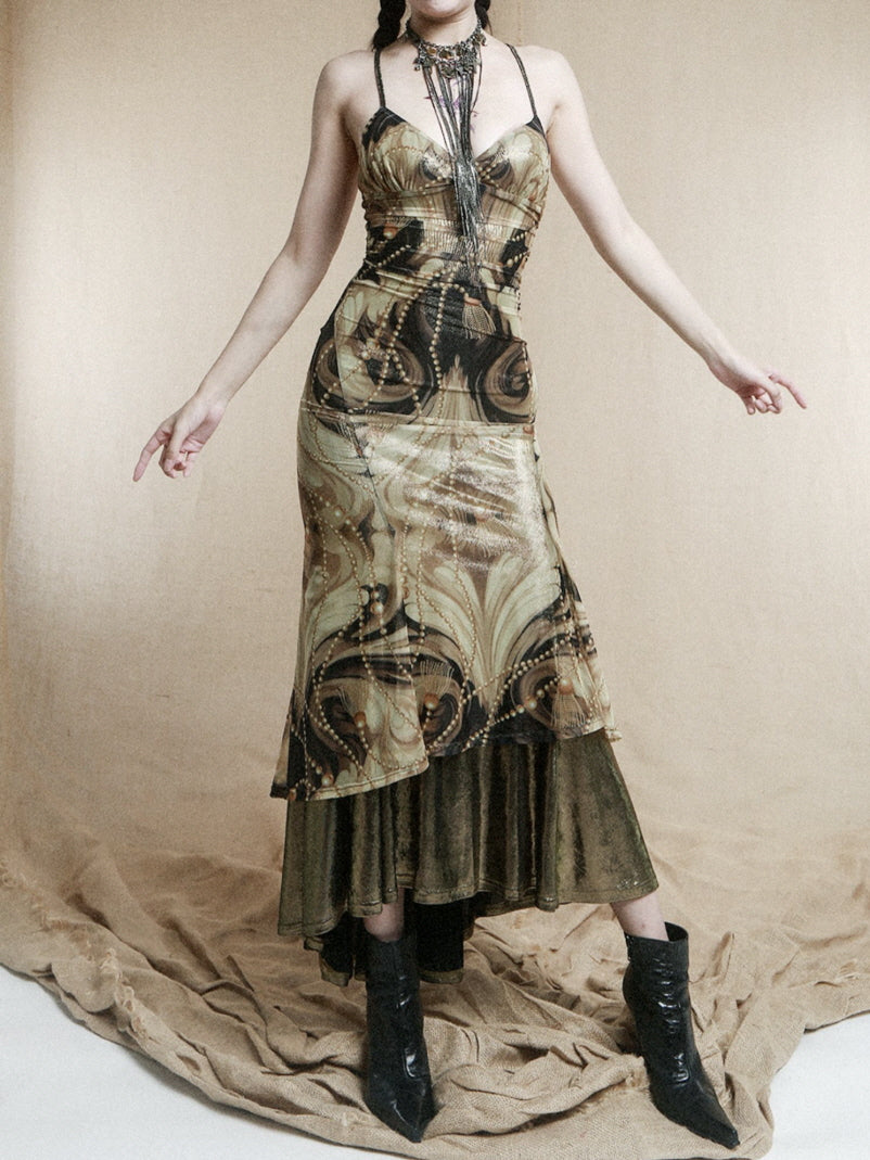 Baroque Pearl Metallic Slip Dress