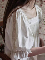Square Neck Pintuck Cotton Nightgown