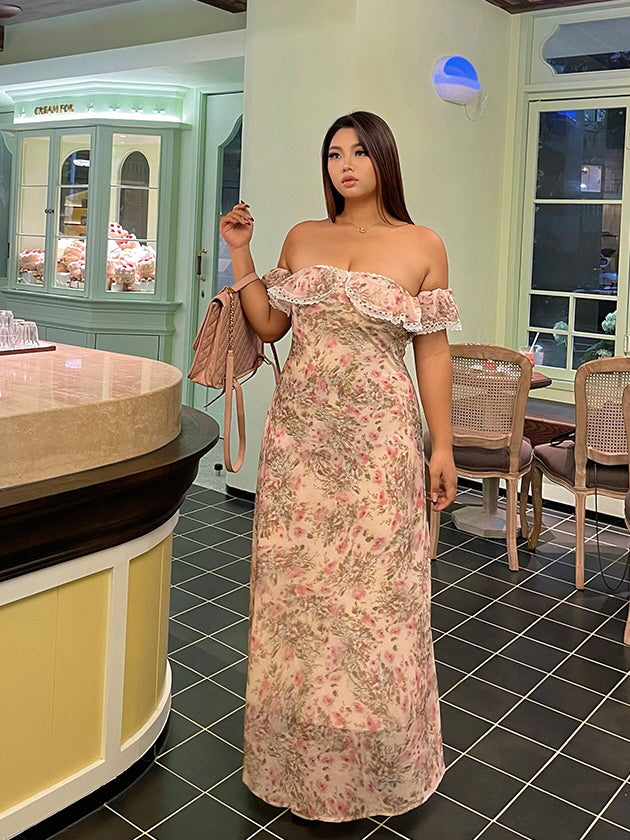 Blush Garden Lace Off-Shoulder Dress