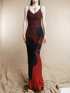 Crimson Shadow Bloom Slip Dress