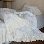 Watercolor Blue Lace Ruffle Bedding Set