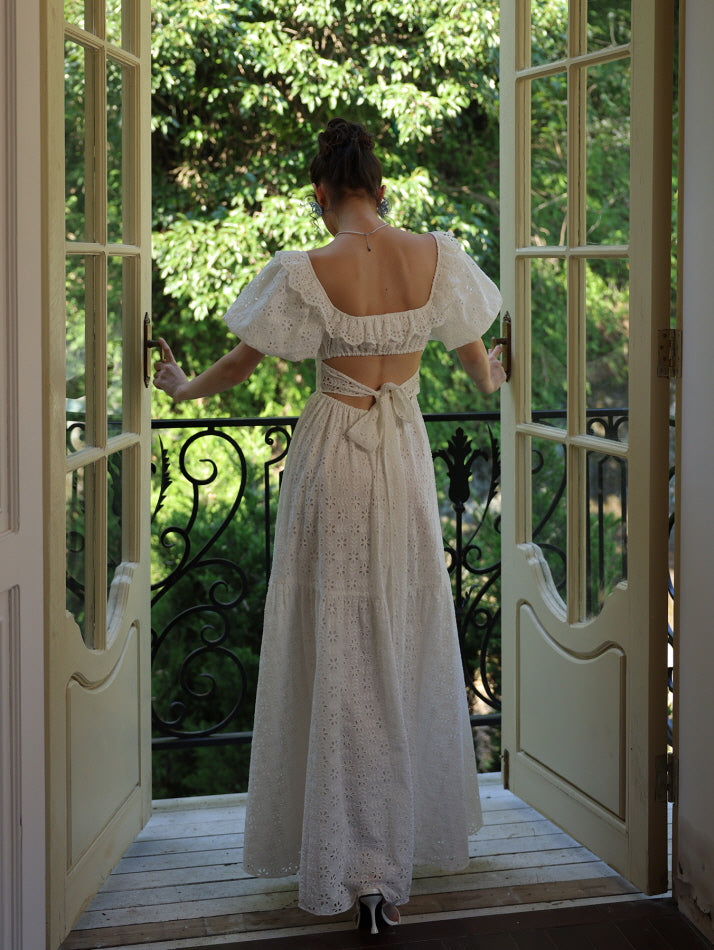 Daisy Lace Back Bow Cotton Dress