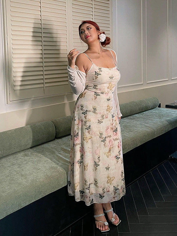 Butterfly Garden Sheer Slip Dress & Cardigan