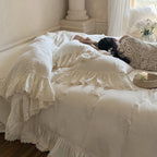 Blush Cream Ruffle Lace Bedding Set