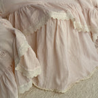 Pink Rose Embroidered Ruffle Bedding Set
