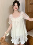 Blush Ruffle Lace Chiffon Pajama Set
