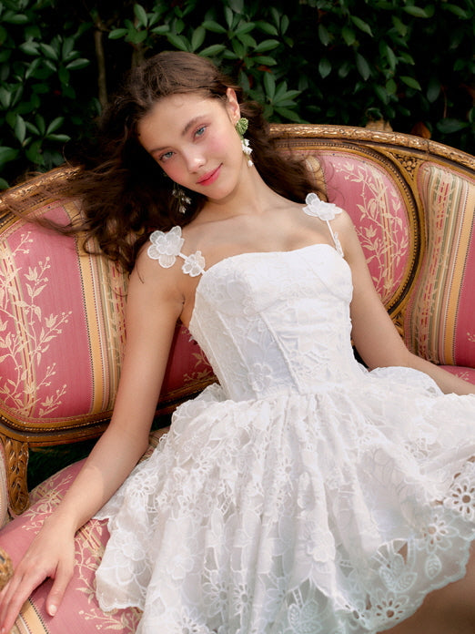 Blossom Lace Garden White Mini Dress