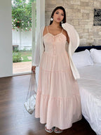 Blush Ribbon-Tie Tiered Dress