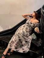 Butterfly Off-Shoulder Chiffon Dress