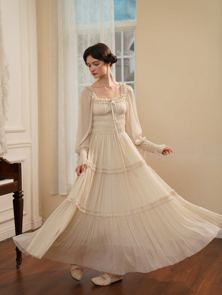 Beige Ruffle Verse Dress