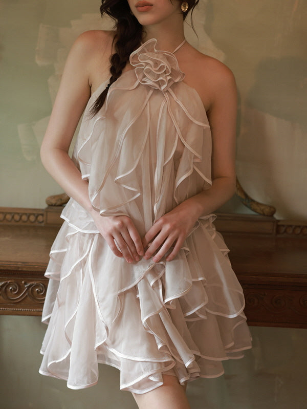 Blush Rose Ruffle Halter Dress