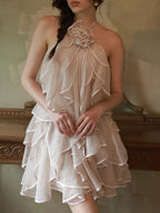 Blush Rose Ruffle Halter Dress