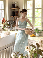 Whispering Petal Satin Top & Embroidered Tulle Skirt